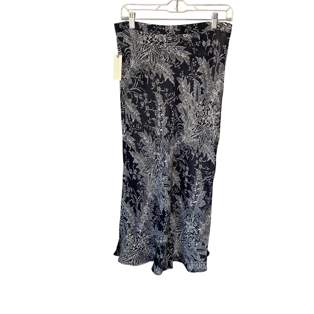 Anthropologie Black White Floral Botanical Midi Slip Skirt‎ Size 8 OB931565